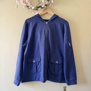 Karen Scott Sport Women's Hoodie Navy Blue Long Sleeve Zip Up Shirt Sz S